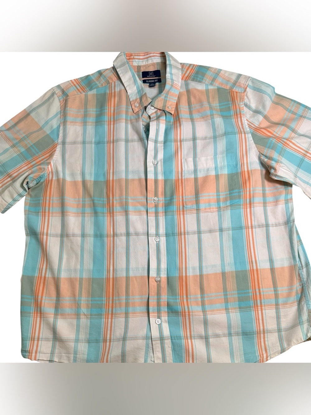George Pastel Plaid Button-Down Shirt - Peach & Light Blue